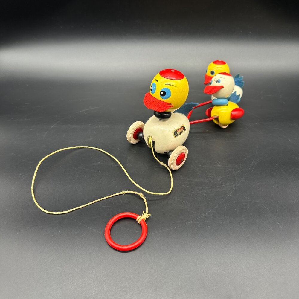 Vintage Wooden Pull Toy Ducks Ducklings Brio Sweden Mid Century Retro READ